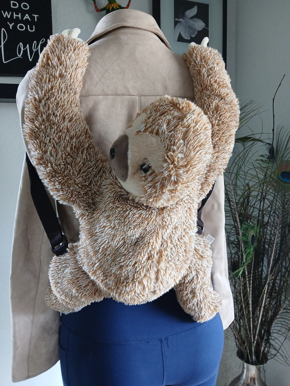 Tan Plush Sloth Kids Carrying Backpack - Cozy Hands-Free Buddy